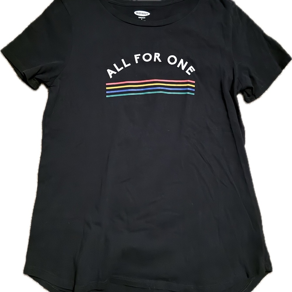 Old Navy Black Rainbow Stripe Graphic Tee